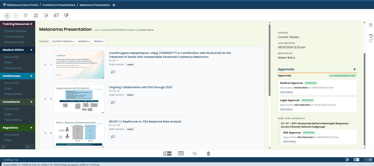 SlideSource Library approval workflow and audit trail