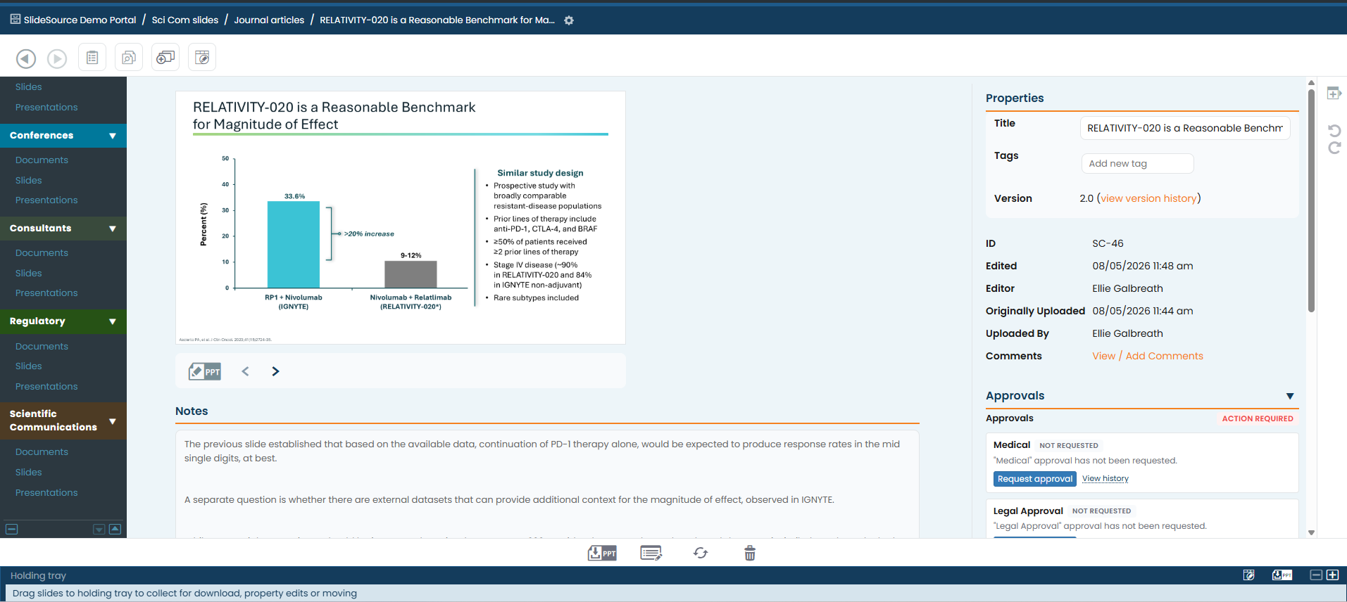 Scientific Communications evidence library with approved scientific slides