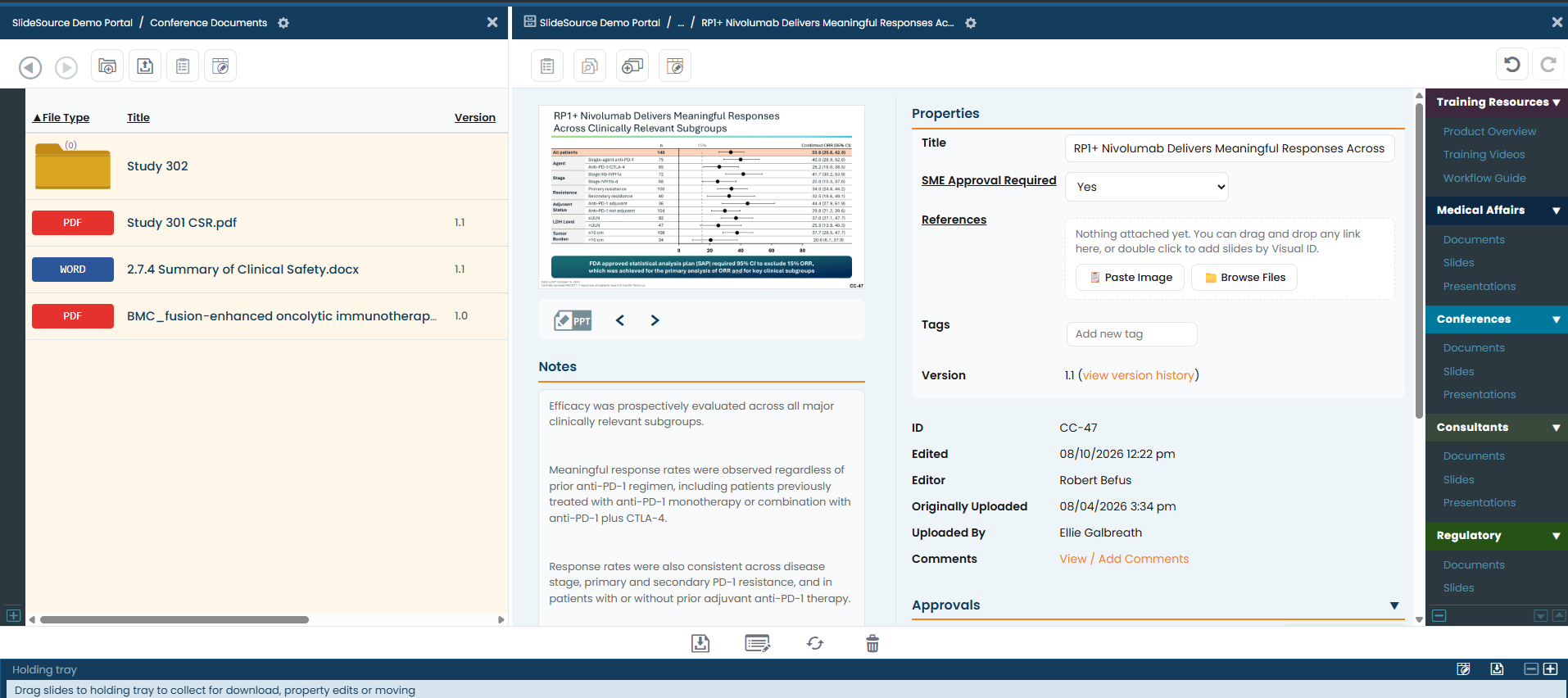 SlideSource Library slide detail with linked supporting documents