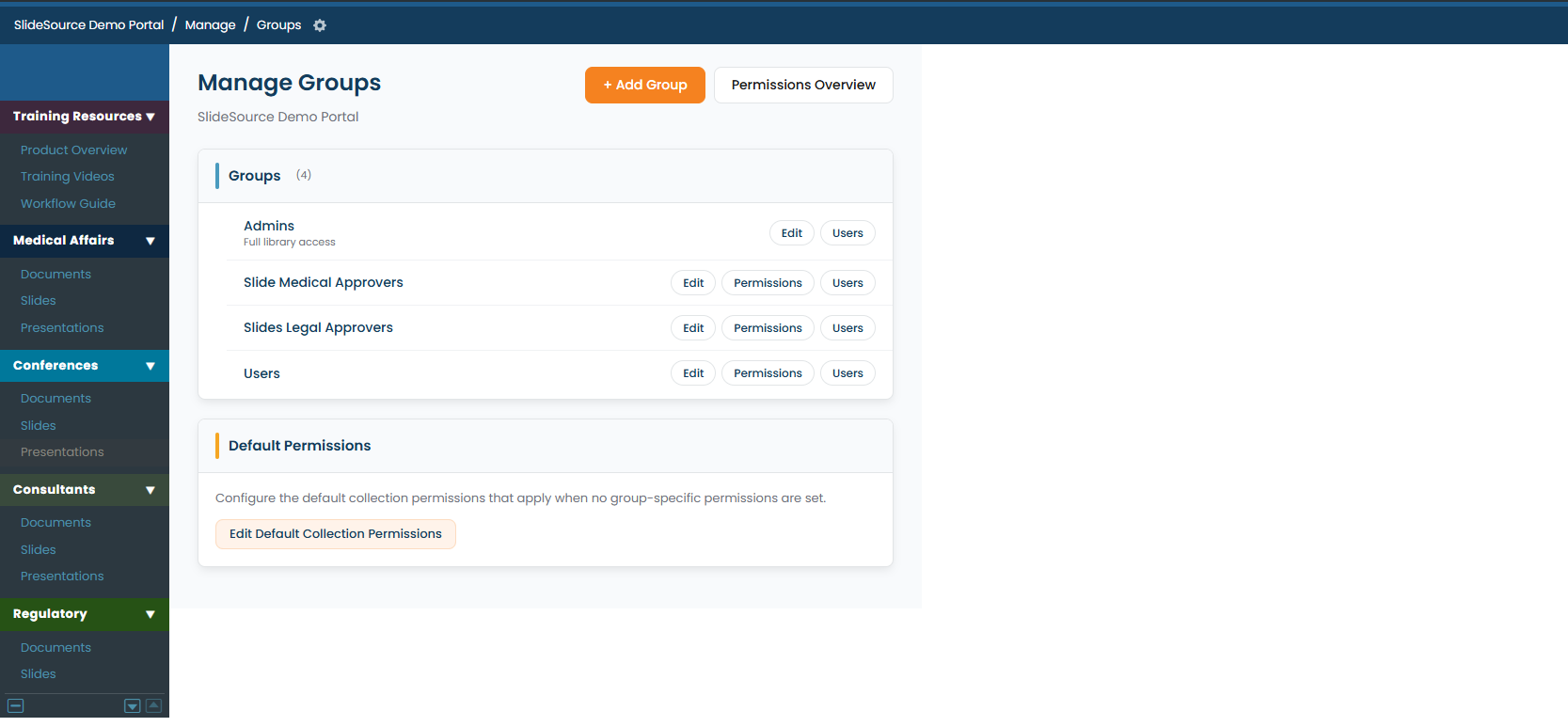 SlideSource Library role-based permissions and access controls