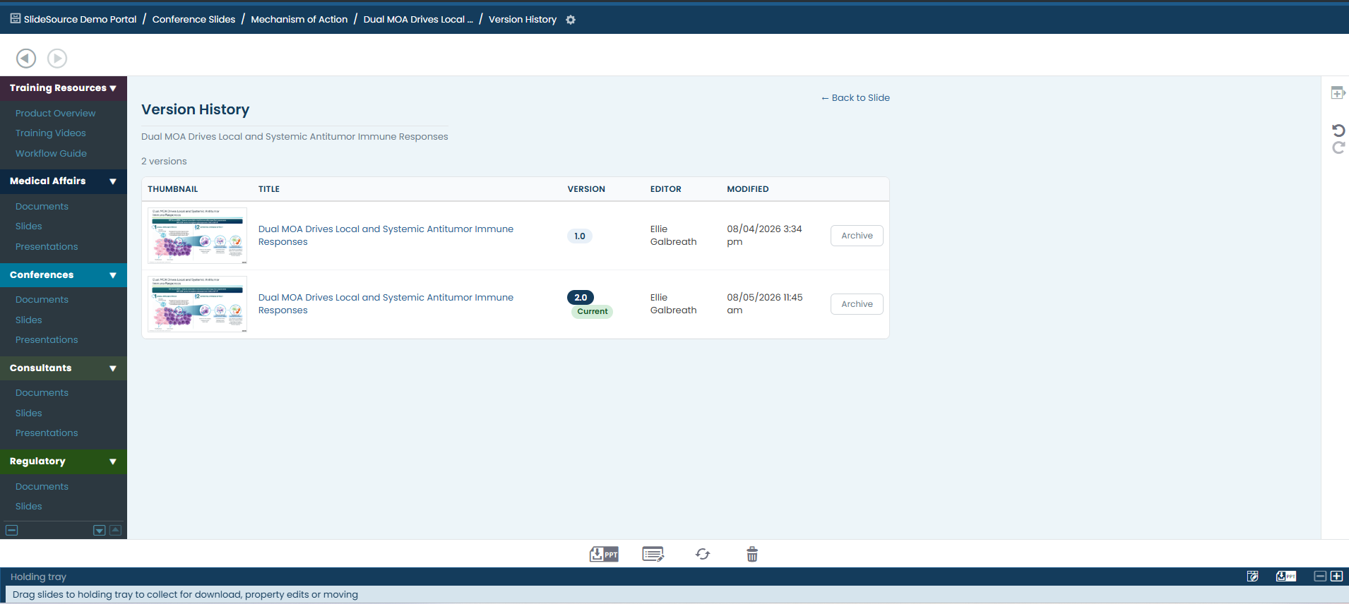 SlideSource Library slide version history